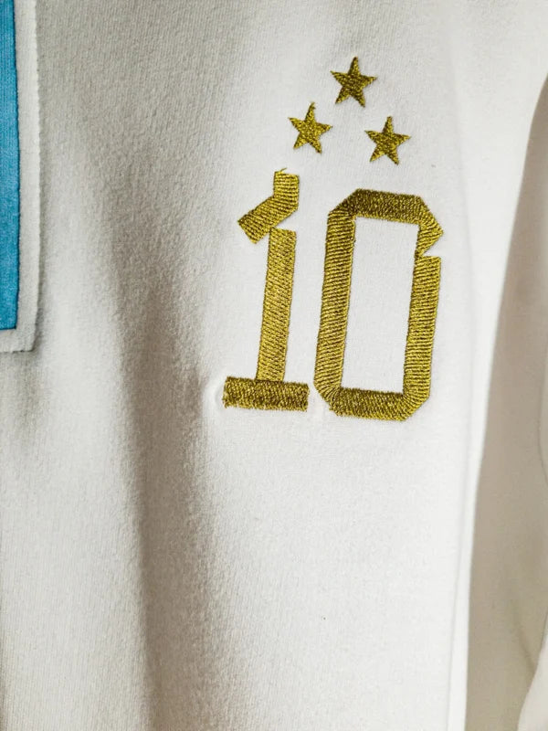 White 3-Star Collared Sweatshirt