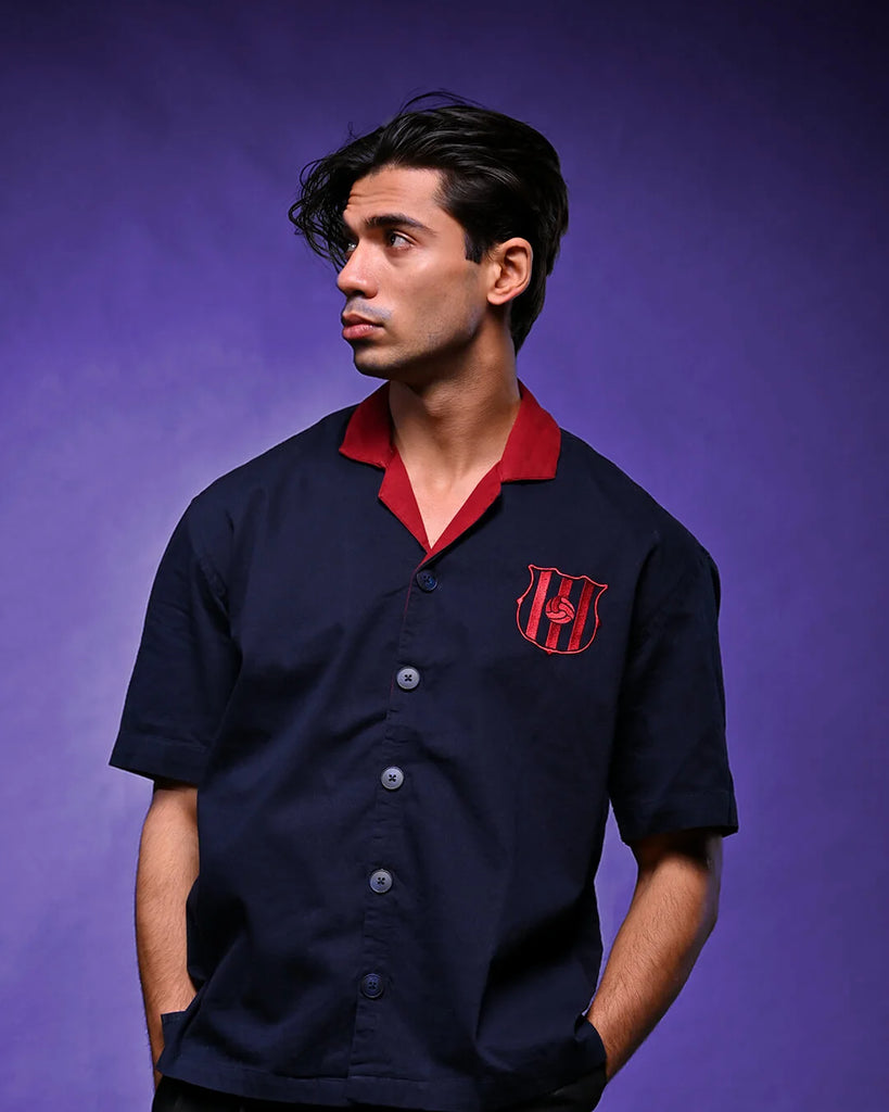 Blaugrana Blue Cuban Collared Shirt